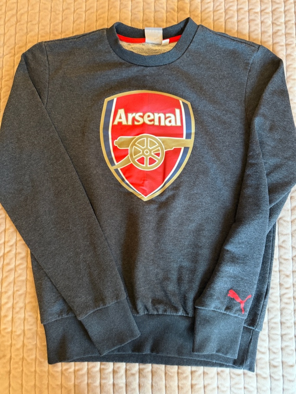 Puma Dark Gray Crewneck Sweatshirt with Red & Gold Arsenal Crest